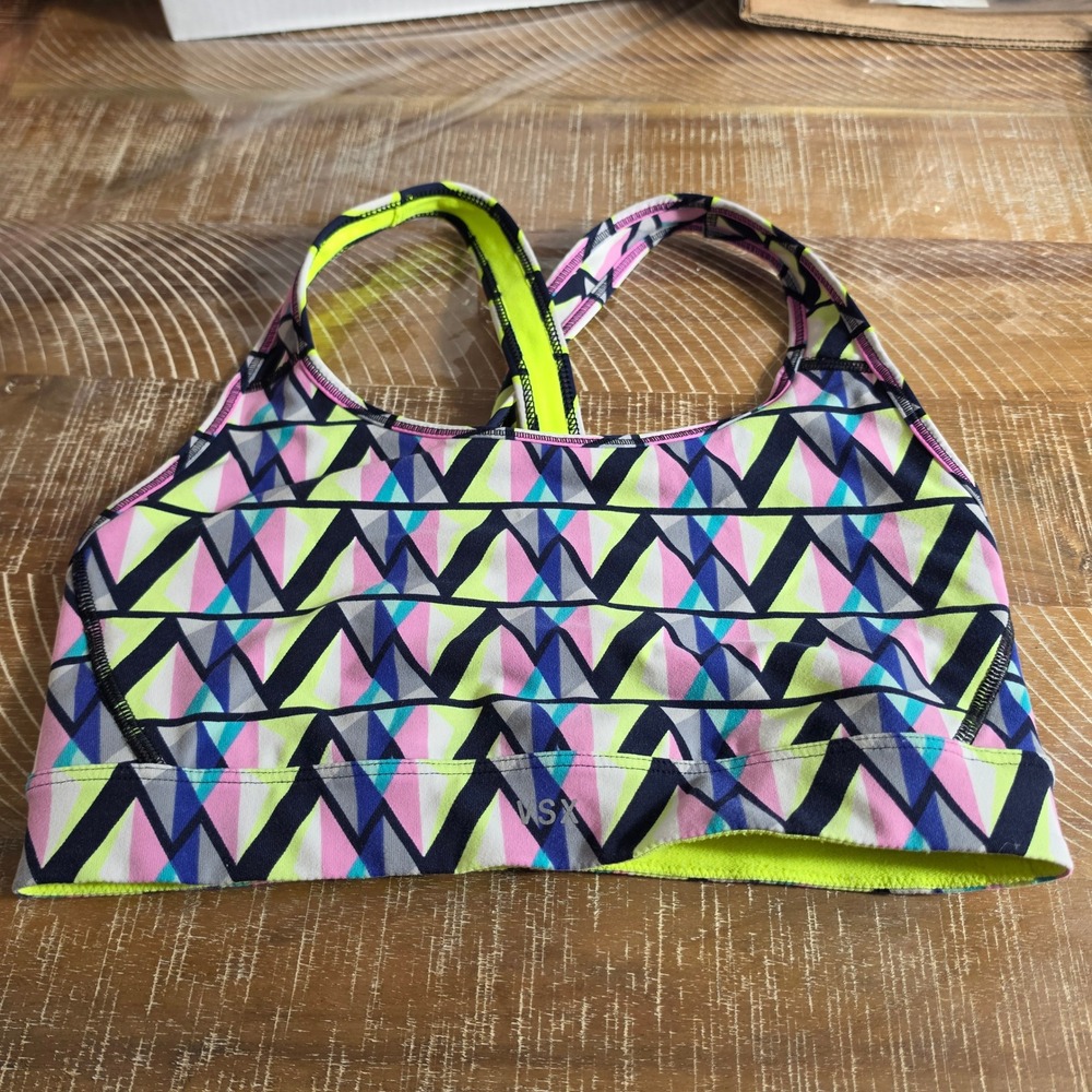Victorias Secret VSX Sport The Player Crossback Bra Neon Geometric Chevron‎ M